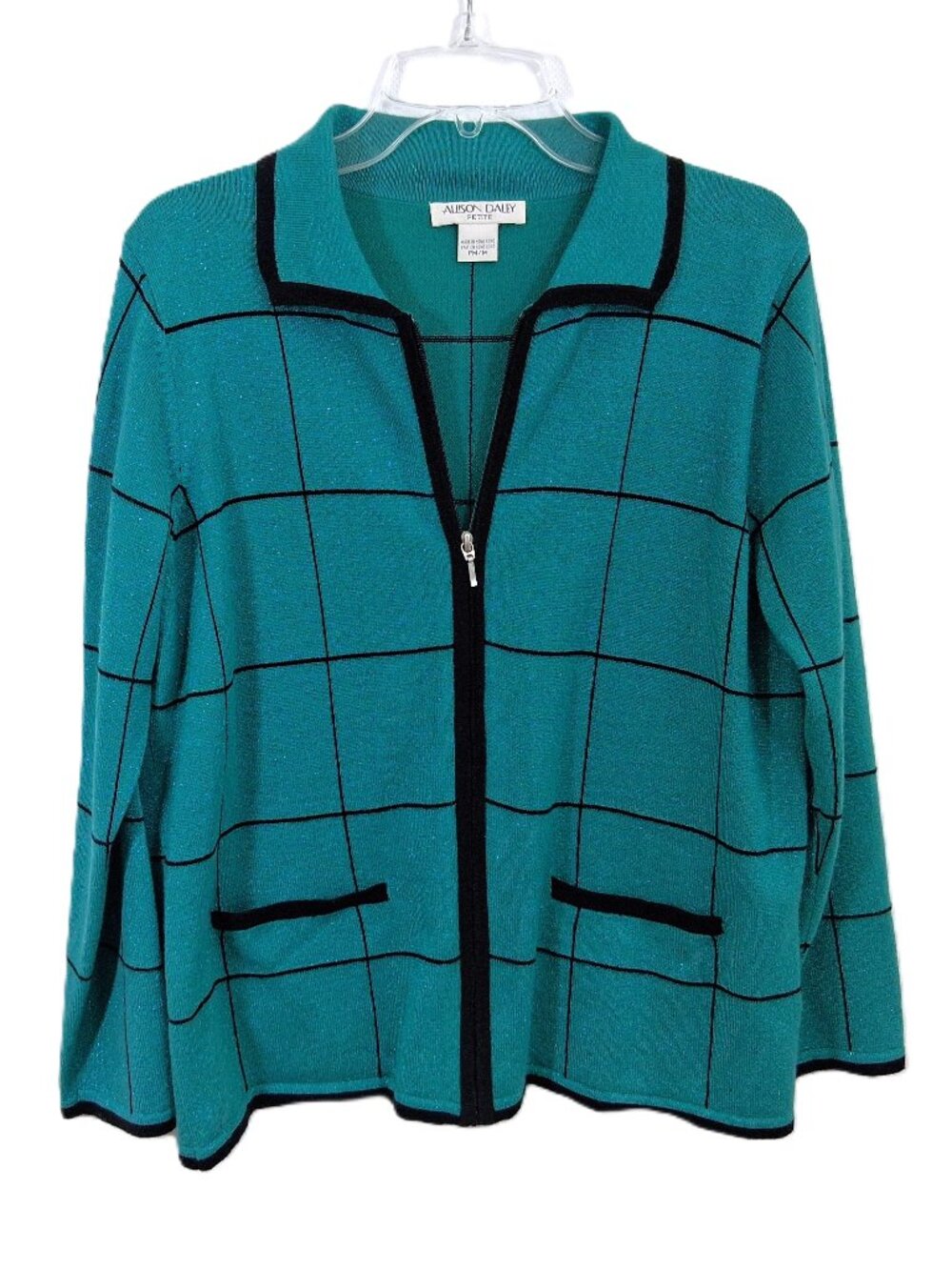 Vintage Sweater Set Allison Daley Petite Top Cardigan Sweater Teal Metallic PL